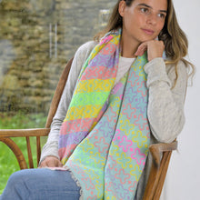 Load image into Gallery viewer, Reversible Neon Mix Geo-Flower Stripes Scarf with Fringe
