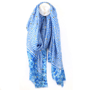 Blue/White Mosaic Print with Foil