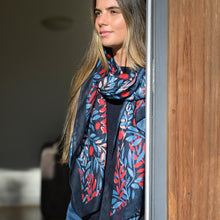 Load image into Gallery viewer, Navy/Burgundy Mix Leaf Vines Print Scarf
