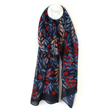 Load image into Gallery viewer, Navy/Burgundy Mix Leaf Vines Print Scarf
