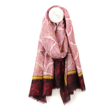 Load image into Gallery viewer, Red/Burgundy Botanical Print Scarf with Gold
