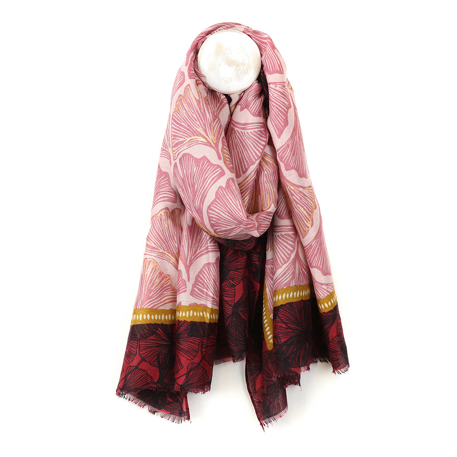 Red/Burgundy Botanical Print Scarf with Gold