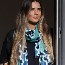 Load image into Gallery viewer, Blue Mix Retro Inspired Viscose Twill Scarf
