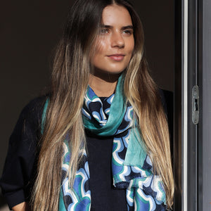 Blue Mix Retro Inspired Viscose Twill Scarf