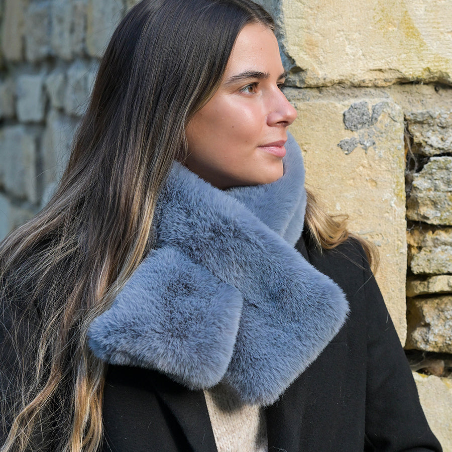 Dark Grey Faux Fur Pull Through Scarf