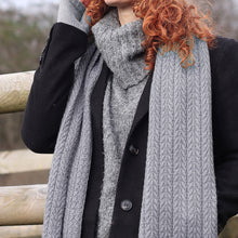 Load image into Gallery viewer, Grey Recycled Yarn Herringbone Cable Knit Scarf
