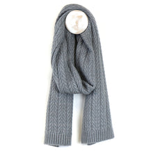 Load image into Gallery viewer, Grey Recycled Yarn Herringbone Cable Knit Scarf
