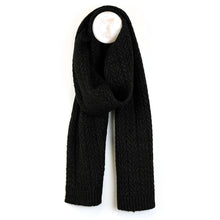 Load image into Gallery viewer, Black Recycled Yarn Herringbone Cable Knit Scarf
