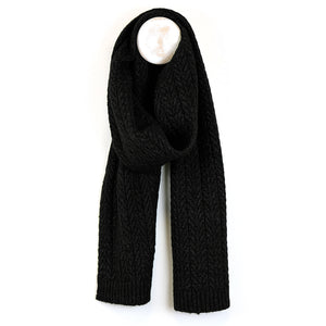 Black Recycled Yarn Herringbone Cable Knit Scarf
