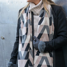 Load image into Gallery viewer, Black/Mushroom Mix Chevron Cotton Blend Scarf
