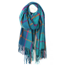 Load image into Gallery viewer, Teal Blue/Purple Mix Checked Scarf
