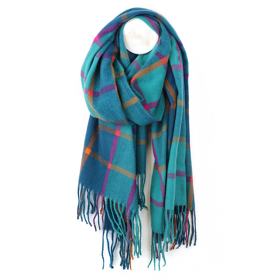 Teal Blue/Purple Mix Checked Scarf