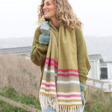 Load image into Gallery viewer, Olive/Pink/Cream Twill Knit Striped Scarf
