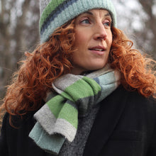 Load image into Gallery viewer, Denim/Grey/Green Mix Multi Stripe Scarf
