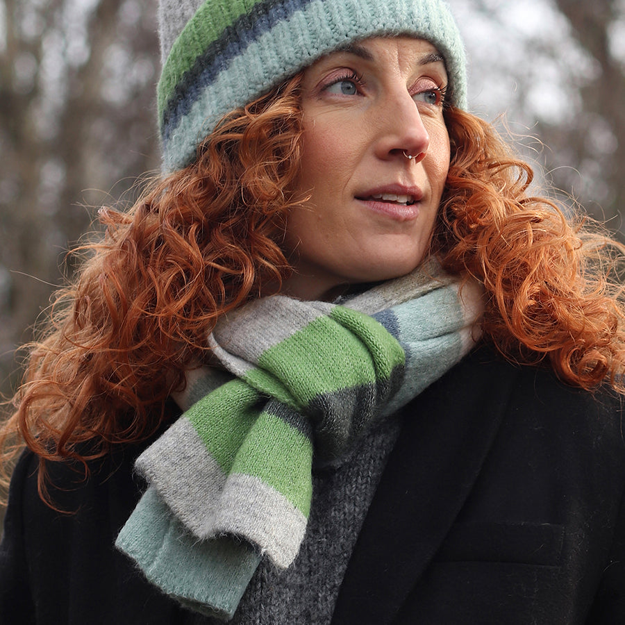 Denim/Grey/Green Mix Multi Stripe Scarf