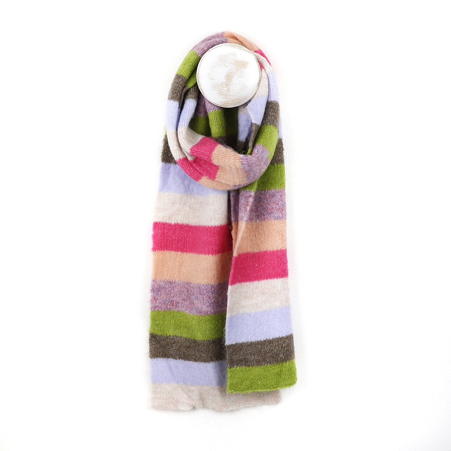 Green/Pink Mix Rainbow Multi stripe Scarf