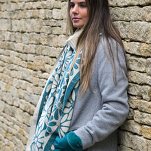 Load image into Gallery viewer, Dusky Teal/Ecru Bold Floral Reversible Scarf
