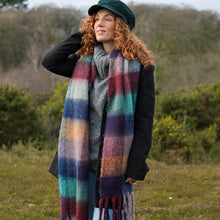 Load image into Gallery viewer, Blue/Burgundy Mix Fluffy Checked Scarf
