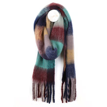 Load image into Gallery viewer, Blue/Burgundy Mix Fluffy Checked Scarf
