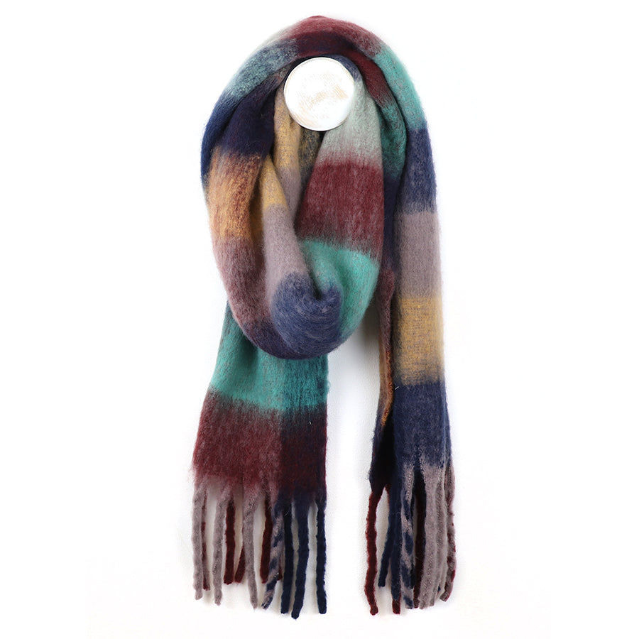 Blue/Burgundy Mix Fluffy Checked Scarf