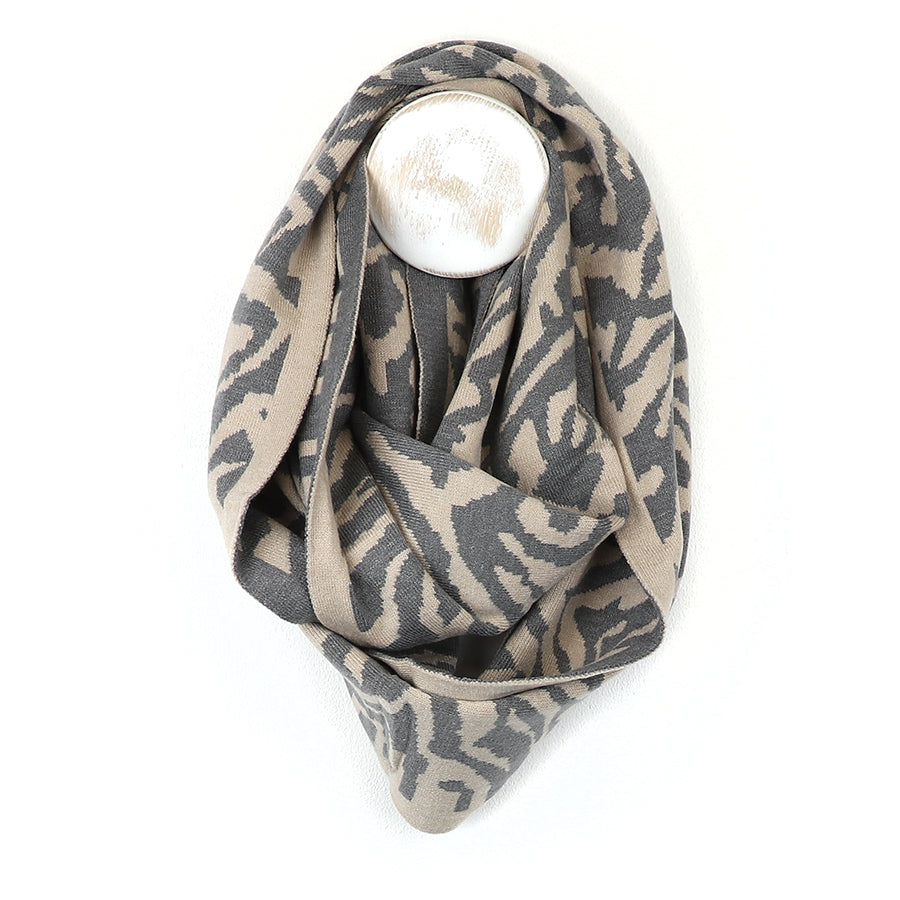 Oatmeal/Grey Fine Knit Animal Stripe Snood
