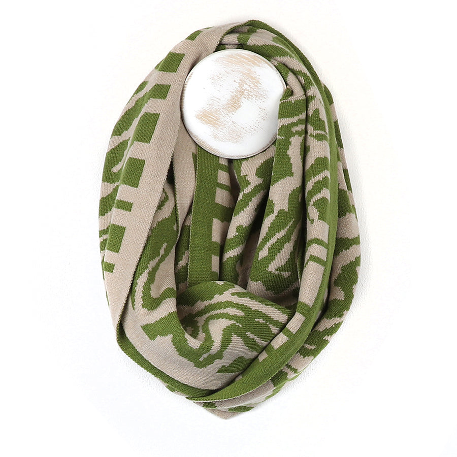 Oatmeal/Pea Green Fine Knit Animal Stripe Snood