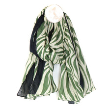 Load image into Gallery viewer, Green Zebra Stripe &amp; Border Cotton Scarf
