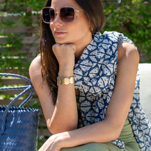 Load image into Gallery viewer, Navy &amp; White Abstract Cowrie Cotton Scarf

