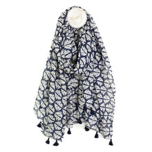Load image into Gallery viewer, Navy &amp; White Abstract Cowrie Cotton Scarf
