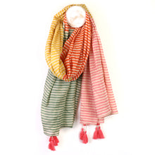 Load image into Gallery viewer, Orange Mix Cotton Striped Scarf
