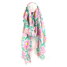 Load image into Gallery viewer, Pink Daisy On White Scarf

