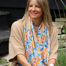 Load image into Gallery viewer, Yellow Blue Daisy On Off White Scarf

