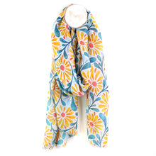 Load image into Gallery viewer, Yellow Blue Daisy On Off White Scarf
