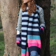 Load image into Gallery viewer, Navy/Teal &amp; Pink Stripe Knit Scarf
