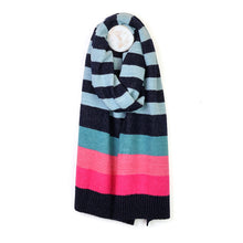 Load image into Gallery viewer, Navy/Teal &amp; Pink Stripe Knit Scarf
