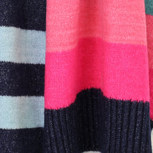 Load image into Gallery viewer, Navy/Teal &amp; Pink Stripe Knit Scarf
