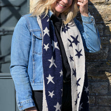 Load image into Gallery viewer, Navy &amp; Cream Reversible Star Scarf
