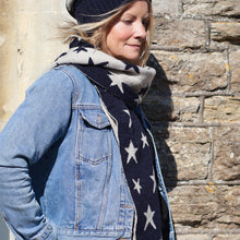 Load image into Gallery viewer, Navy &amp; Cream Reversible Star Scarf
