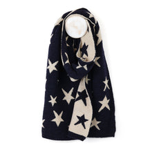 Load image into Gallery viewer, Navy &amp; Cream Reversible Star Scarf
