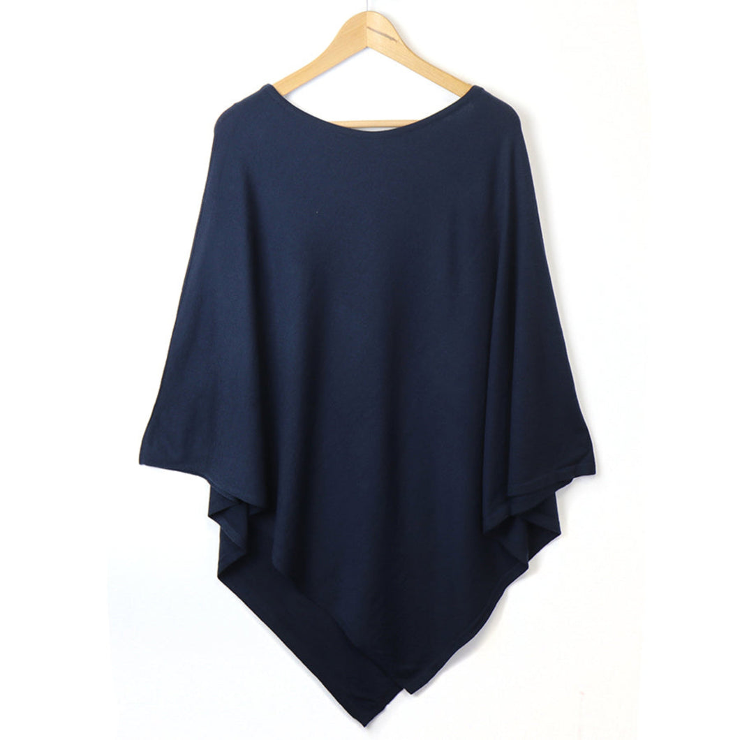Navy Fine Knitted Poncho