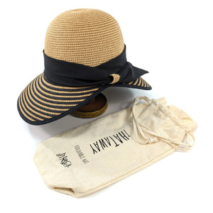 Stripy Open Back Foldable Hat - Nutural