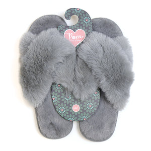Grey Fur Slippers UK 6/7/8