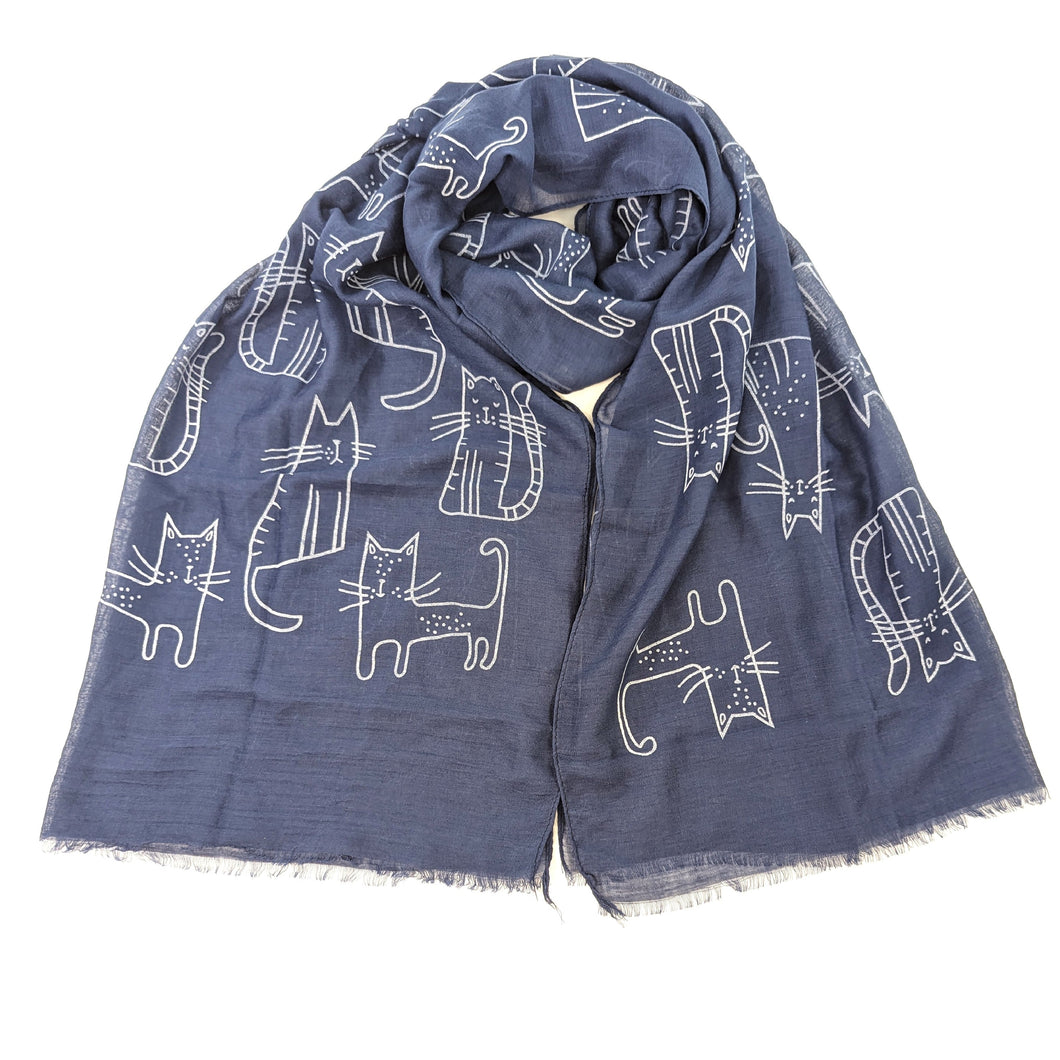Navy Cat Outline Scarf