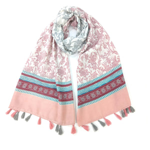 Bordered Flower Scarf - Pink