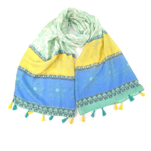 Bordered Seaweed Scarf - Mint/Yellow