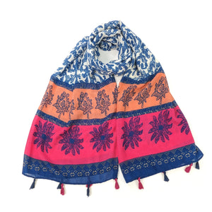 Bordered Seaweed Scarf - Navy/Fuchsia