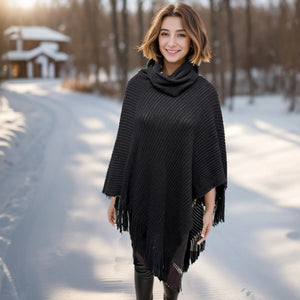 Black Collared Knitted Poncho