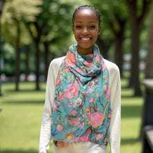 Load image into Gallery viewer, Green Silky Floral Scarf
