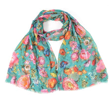 Load image into Gallery viewer, Green Silky Floral Scarf
