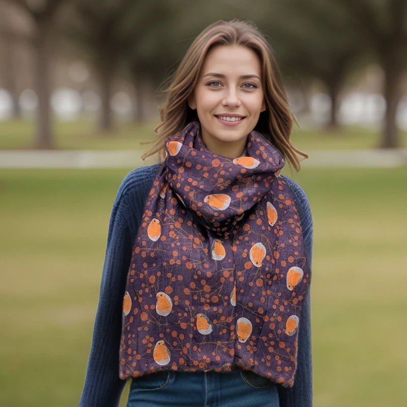 Red Berry Robin Scarf - Purple